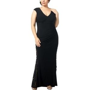Betsy & Adam Plus Size Ruched Rosette Gown